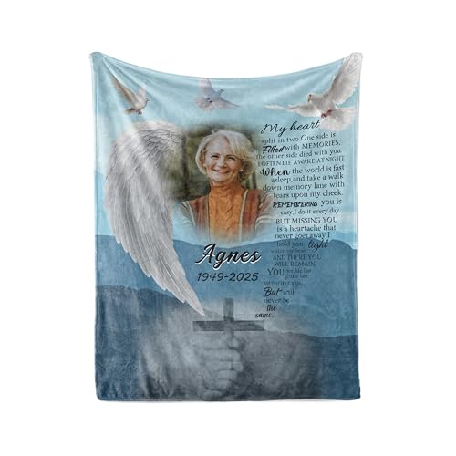 Vsmoedb Custom Memorial Blanket with Pictures for Loss of Loved One - color: Select15