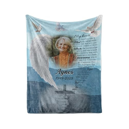 Vsmoedb Custom Memorial Blanket with Pictures for Loss of Loved One - color: Select15