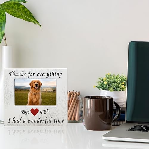 Pet Memorial Picture Frame - Thanks for Everything I had a Wonderful Time Ceramic Photo Plaque - Custom Photograph - Dog Cat Loss Sympathy Gifts - Loss of Pet Gift - Measures 8" x 7.25" - color: Custom