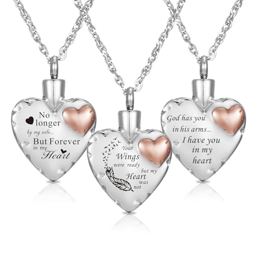 Decor Urns Heart Urn Necklace Ashes Cremation Jewelry for Women Men Keepsake Pendant Memorial Ash Locket Holder - style: 3pcs memorial necklace