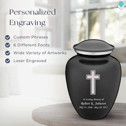 Adult Personalized Simple Cross Cremation Urns for Human Ashes I Large Charcoal Funeral Urn for Men and Women I 200 lbs - color: Carcoal Black