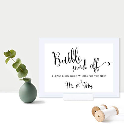 Andaz Press Wedding Framed Party Signs, Formal Black and White, 5x7-inch, Bubble Send Off Please Blow Good Wishes for the New Mr. & Mrs. Sign, 1-Pack, Includes Frame - color: Activity Bubble Send Off