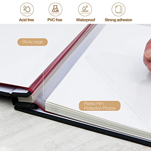 potricher Self Adhesive Photo Album 40 Pages, Linen cover, Black | Photo Album Self Adhesive 4x6 5x7 8x10 Pictures, Linen Cover DIY Scrapbook Albums for Family, Wedding, Baby, Anniversary - color: Black, size: 11x10.6 Inches 40 Pages