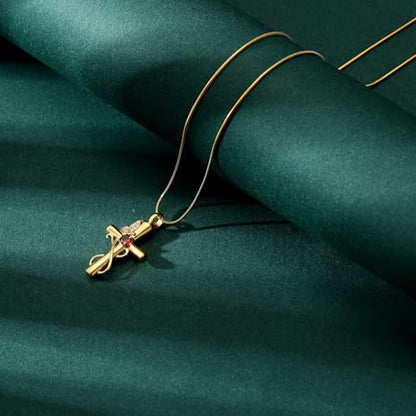 Butterfly Cross Cremation Jewelry Urn Necklaces Cross Butterfly Urn Necklaces for Ashes Memorial Keepsake Pendant for Women Men Gifts With Funnel Kit & Bag - color: Gold+Red