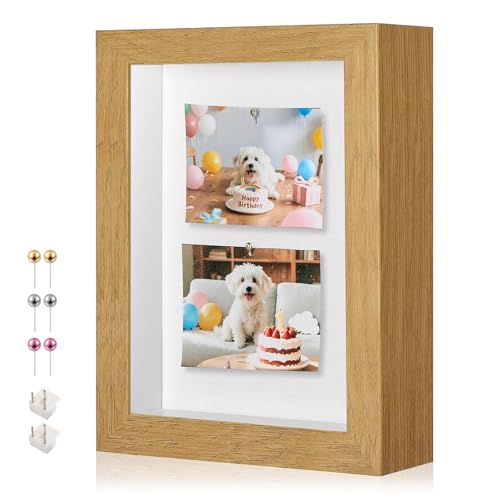 5x7 Small Shadow Box Frame with Thickened Acrylic Panel & Pins - color: Wood Color+foam Back+foam Packaging, size: 5x7