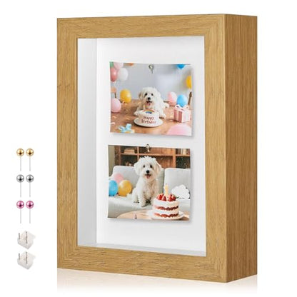 5x7 Small Shadow Box Frame with Thickened Acrylic Panel & Pins - color: Wood Color+foam Back+foam Packaging, size: 5x7