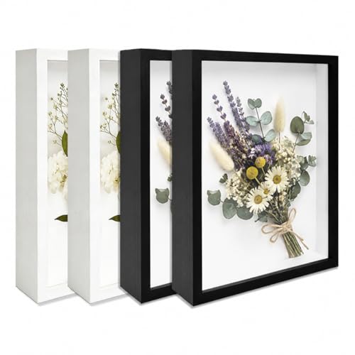 4 Pack Shadow Box Frame Display Cases, 8"x 10" Wood Deep Black Handicrafts Shadowbox Picture Frame for Flowers Jersey for Diy Black
