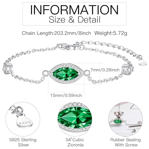 Urn Bracelet for Ashes for Women 925 Sterling Silver - Cremation Paved Oval Cubic Zircon/Opal/Moonstone/Infinity/Heart Rose Flower/Butterfly Memorial Jewelry Keepsake Locket Gifts - style: May-Emerald