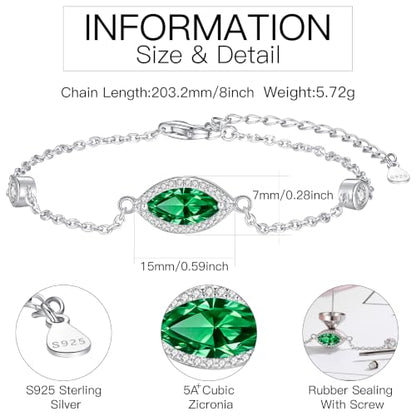 Urn Bracelet for Ashes for Women 925 Sterling Silver - Cremation Paved Oval Cubic Zircon/Opal/Moonstone/Infinity/Heart Rose Flower/Butterfly Memorial Jewelry Keepsake Locket Gifts - style: May-Emerald