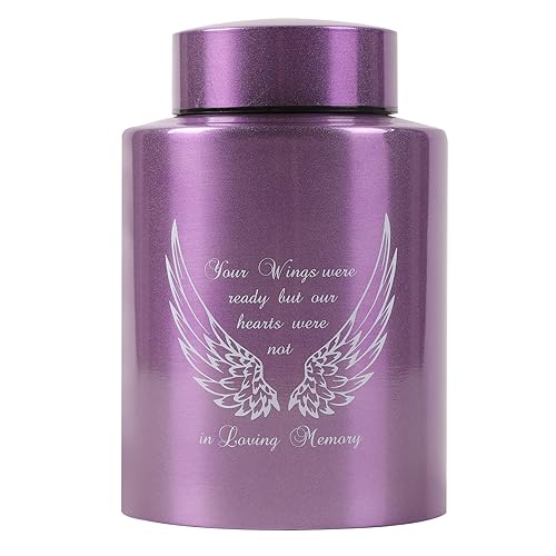 Medium Urns for Human Ashes Up to 60 Cubic Inches Medium Sized Urns for Ashes Adult Male Female Keepsake Cremation Urns for Ashes Stainless Steel (Angel Wings, Purple) - color: Purple