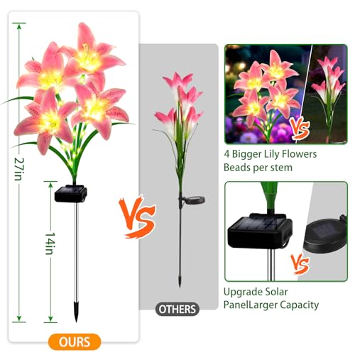 Solar Lights Outdoor, Gift For Women Mom Grandma Wife Daughter Friends, 4 Pack 16 Solar Pink Lily Flower Lights, Solar Flower Lights Waterproof, Outside Decor Stake Light for Landscape Yard Patio Lawn - style: Solar Pink Lily