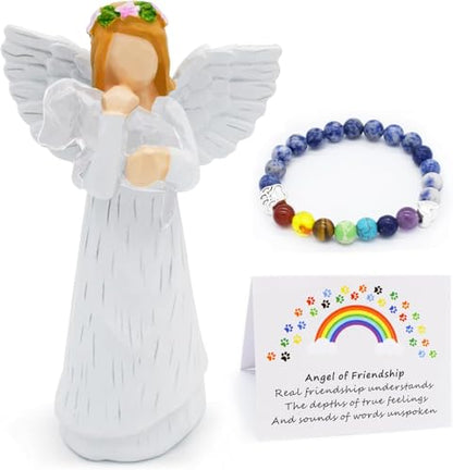Anrkets Angel of Friendship Pet Memorial Gift – Dog Remembrance Angel Figurine with 7 Chakra Rainbow Bridge Bracelet, Sympathy Gift for Loss of a Beloved Dog - color: White Dog