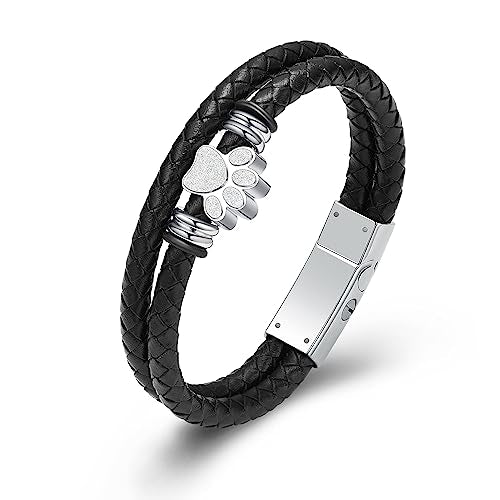 Paw Print Urn Bracelet for Ashes Pet Cremation Jewelry for Women Men Stainless Steel Memorial Bracelets Ash Holder for Pet/Dog/Cat Keepsake Jewelry for Loved Ones with Fill Tool - color: Silver, size: 22cm/8.66"