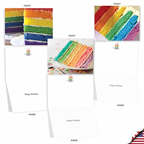 The Best Card Company 20 Assorted Birthday Notecards Bulk Box Set 4 x 5.12 w/Envelopes For Men, Women (10x2 Designs) Rainbow Cakes AM6565BDG-B2x10 - style: Rainbow Cakes
