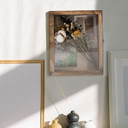 GraduatePro Shadow Box Frame 8x10 Display Case with Linen Back, Real Glass Window Door with Hinge, Picture Frame Wedding Bouquet Memorabilia Medals Photos Memory Box for Keepsakes, Carbonized Black | Hinged Front Open Door with Tempered Glass, Linen Back