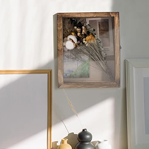 GraduatePro Shadow Box Frame 8x10 Display Case with Linen Back, Real Glass Window Door with Hinge, Picture Frame Wedding Bouquet Memorabilia Medals Photos Memory Box for Keepsakes, Carbonized Black | Hinged Front Open Door with Tempered Glass, Linen Back