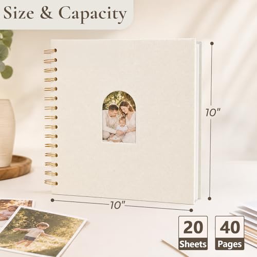 Vienrose Scrapbook Album,40 Pages,10x10 Inch,Beige | Linen Arch Window,Personalized DIY Photo Album – Wedding,Baby Shower,Anniversary,Travel,Keepsake Gift - color: Beige, size: 10 INCH 40 Pages