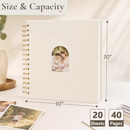 Vienrose Scrapbook Album,40 Pages,10x10 Inch,Beige | Linen Arch Window,Personalized DIY Photo Album – Wedding,Baby Shower,Anniversary,Travel,Keepsake Gift - color: Beige, size: 10 INCH 40 Pages