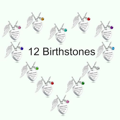 Gredstar Heart Urn Necklace for Ashes, ECG Memorial Pendant | Heartbeat Line, Angel Wing, 12 Birthstones, Stainless Steel, Screw Closure, Funnel & Box Included - style: Cousin
