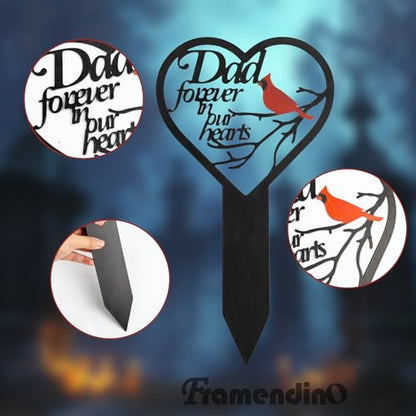 Framendino, Memorial Grave Markers for Dad Metal Heart Plaques Cardinals Garden Stake Outdoors Decorations