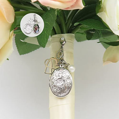 IDLAN Bouquet Locket Photo Charm Wedding Bouquet Memory Charm Memorial Bride Pendant Memorial Photo Keepsake - style: Infinity Heart