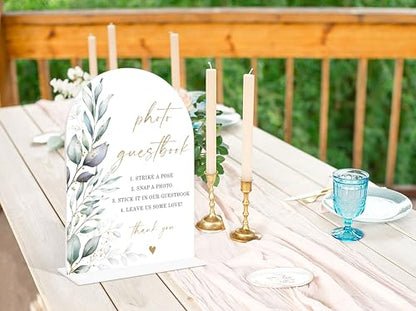 Acrylic Wedding Signs, Greenery Theme Photo Guestbook Sign, Wedding Reception Signage, Bridal Shower Table Decor with Stand, Engagement, Anniversary, Newlywed Events and Parties Supplies, 12 - color: Photo Guestbook Sign, 12