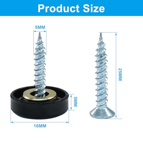 Decorative Mirror Screws, 16mm, Black, 12 Pack - size: 16mm-12 Pack-Black