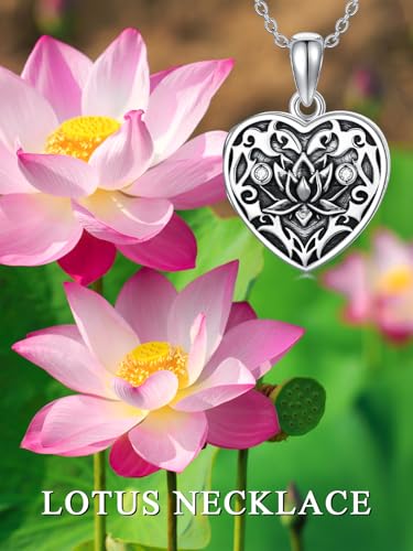 Midari Personalized Heart Locket Necklace That Hold 2 Pictures 925 Sterling Silver Oxidized Photo Necklace Memory Custom Photo Lockets Necklaces Jewelry Gifts for Family Women Lover Mom Dad - color: Lotus, style: Locket+Photo+Text