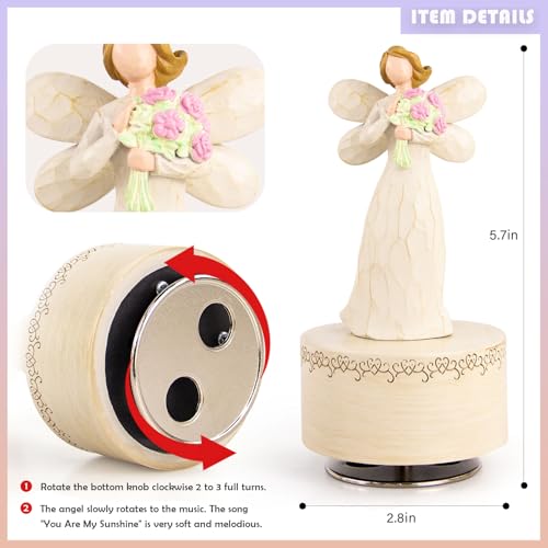Angel with Flowers Resin Music Box, Hand-Wind Rotating Angel Figurines Musical Gift for Women, Mothers, Daughters - Perfect for Christmas, Birthday, Mother's Day & Anniversaries - color: Angel Bouquet