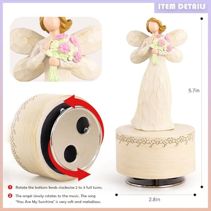 Angel with Flowers Resin Music Box, Hand-Wind Rotating Angel Figurines Musical Gift for Women, Mothers, Daughters - Perfect for Christmas, Birthday, Mother's Day & Anniversaries - color: Angel Bouquet