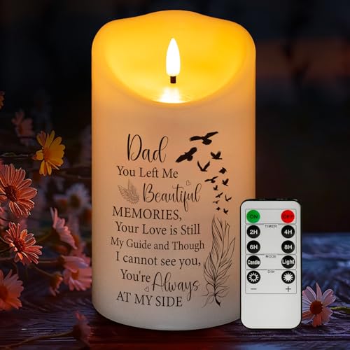 Flameless Memorial Candle, Real Wax LED Light with 10-Key Remote Sympathy Gift Bereavement Gifts for Loss of Loved One Memorial Gifts for Loss of Father Remembrance Gifts (4" x 7") - color: Dad