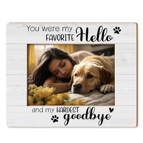 Dog Memorial Gifts for Loss of Dog 5X7 Picture Frame, Pet Loss Sympathy Gift, You Were My Favorite Hello and My Hardest Goodbye Picture Photo Frames for Desk Tabletop Wall Decoration - color: Goodbye 01