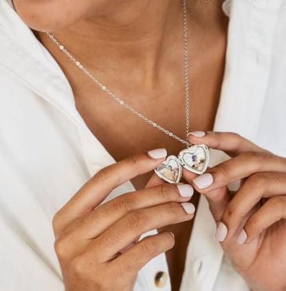 Handmade Heart Shaped Dried Pressed Forget Me Not Flower Photo Locket Pendant Necklace - color: Silver, style: customized