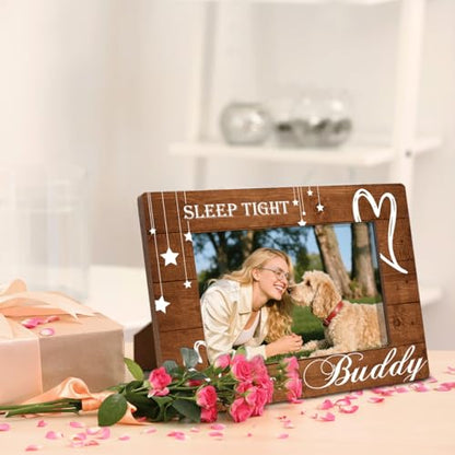 Wooden Tabletop Photo Frame, Sleep Tight Little Buddy, Rustic Wood Picture Frames, Pet Wooden Memorial Gifts Picture Frames, Wood Photo Frame for Wall Tabletop Display 7.9 * 5.7inches - color: Style 9