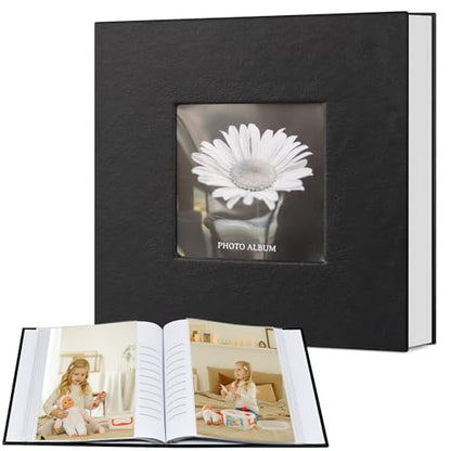 Popotop Photo Album 4x6 100 Photos with Writing Space, Leather Cover Album with Display Picture Window, Photo Book for Wedding Family Baby Gift - color: Classic Black, size: 100 Pockets