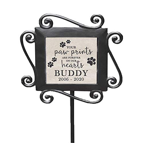 GiftsForYouNow Personalized Paw Prints On Our Hearts Garden Stake, 28' x 8.5', Wrought Iron with Decorated Ceramic Tile