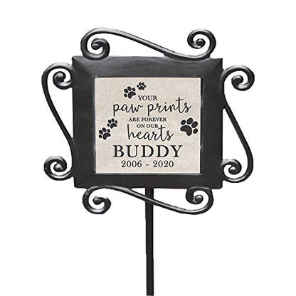 GiftsForYouNow Personalized Paw Prints On Our Hearts Garden Stake, 28' x 8.5', Wrought Iron with Decorated Ceramic Tile