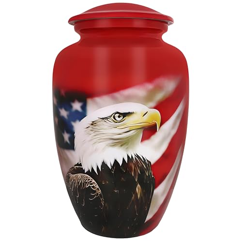 NANIURN Red Urns for Human Ashes Adult Man, American Flag Urn with Eagle | Cremation Urns with Patriotic Eagle and Red Flag Art, Large Father Urn for Funeral, Burial, Home, Niche or Memorial Display - color: Red, size: Large / Adult