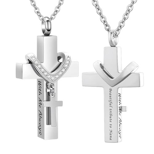 Cremation Jewelry for Ashes Pendant - Cross Urn Necklace with Mini Keepsake Urn Memorial Ashes Jewelry - With Me Always - color: Customize