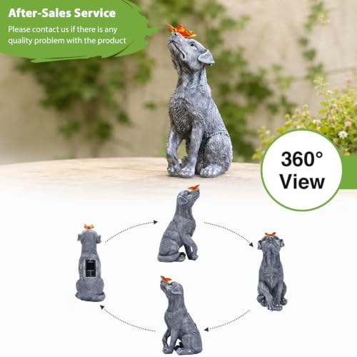 Goodeco Dog Statue with Solar Butterfly Garden Decor - color: Gray