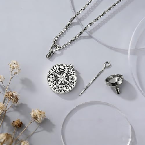 Aniu S925 Sterling Silver Urn Necklace Cremation Jewelry for Ashes - color: Compass - C