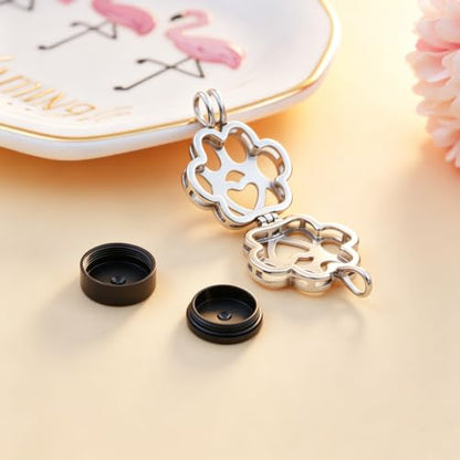 Pet Paw Urn Locket for Ashes Stainless Steel Cremation Jewelry for Dog/Cat Memorial Urn Necklace with Mini Casket Funeral Jewelry - color: Silver-Black