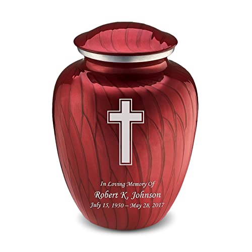 Adult Personalized Simple Cross Cremation Urns for Human Ashes I Large Pearl Candy Red Funeral Urn for Men and Women I 200 lbs - color: Pearl Candy Red