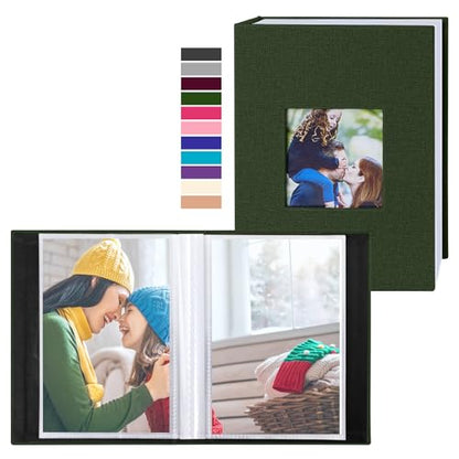 Ywlake Photo Album 4x6 100 Pockets 2 Packs, Small Mini Capacity Linen Photo Album Bulk Sets, Each Pack Holds 100 Top Loader Vertical Only Picture for Kids Boy Girls Green - color: Green, size: 100 Pockets/2PK