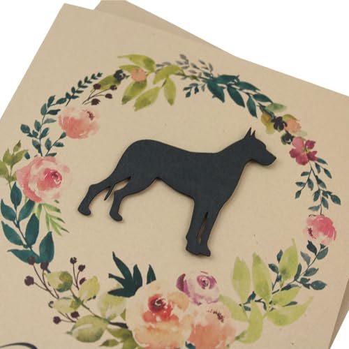 Great Dane Floral Wreath Sympathy Card | Handmade 5x7 Pet Condolences Greeting | Dog Silhouette Kraft Brown Base Card - color: Kraft Brown, style: Great Dane