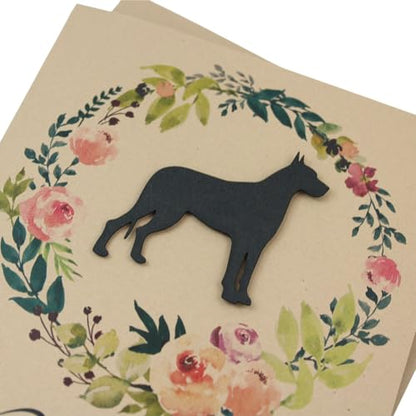 Great Dane Floral Wreath Sympathy Card | Handmade 5x7 Pet Condolences Greeting | Dog Silhouette Kraft Brown Base Card - color: Kraft Brown, style: Great Dane