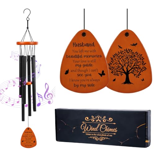 Wind Chimes for Outside, 25" Sympathy Wind Chimes Memorial Wind Chime for Loss of Husband, Grief Bereavement Gift Outdoor Garden Patio Home Decor - color: Husband/Black