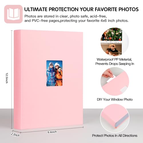 450 Pocket 4x6 Photo Album with Writing Space, Linen Cover, Pink - color: Pink