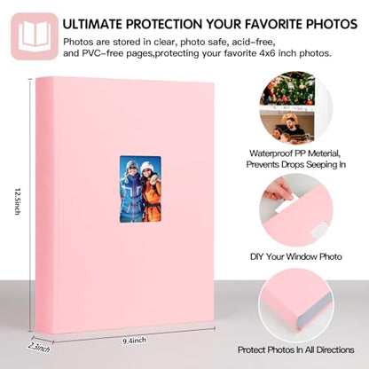 450 Pocket 4x6 Photo Album with Writing Space, Linen Cover, Pink - color: Pink