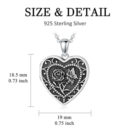 PELOVNY Birth Flower Locket Necklace for Women 925 Sterling Silver Flower Butterfly Heart Photo Locket Pendant Birthday Christmas Jewelry Gifts for Mom Daughter Wife Sister - color: 01-Carnation